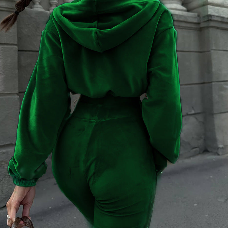 Women's Autumn New Casual Velvet High-Waist Top And Flared Pants Two-Piece Set LadyShow.Store