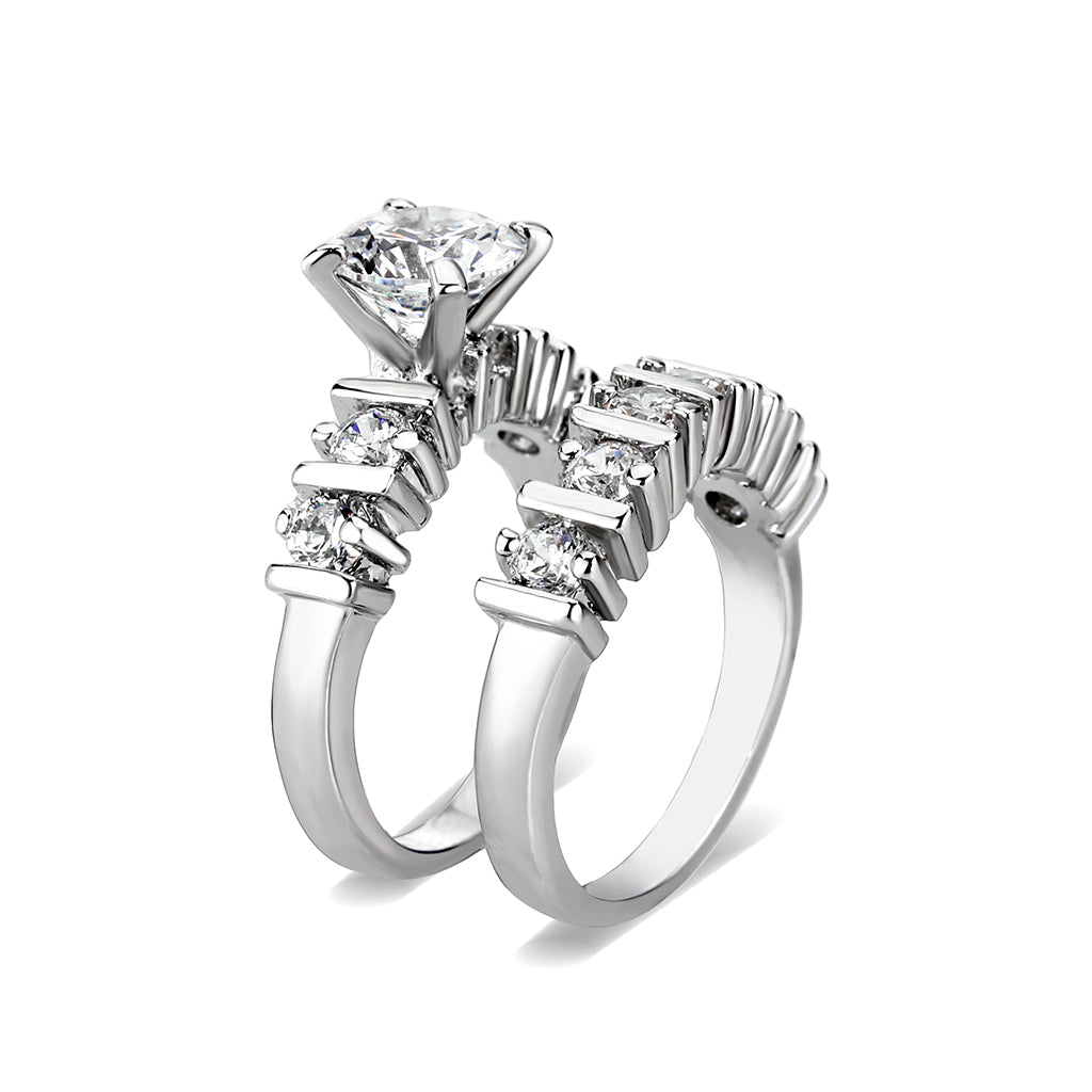 LO5W098- Rhodium Plated Brass Ring with CZ In Clear LuxuryLifeWay Online Store