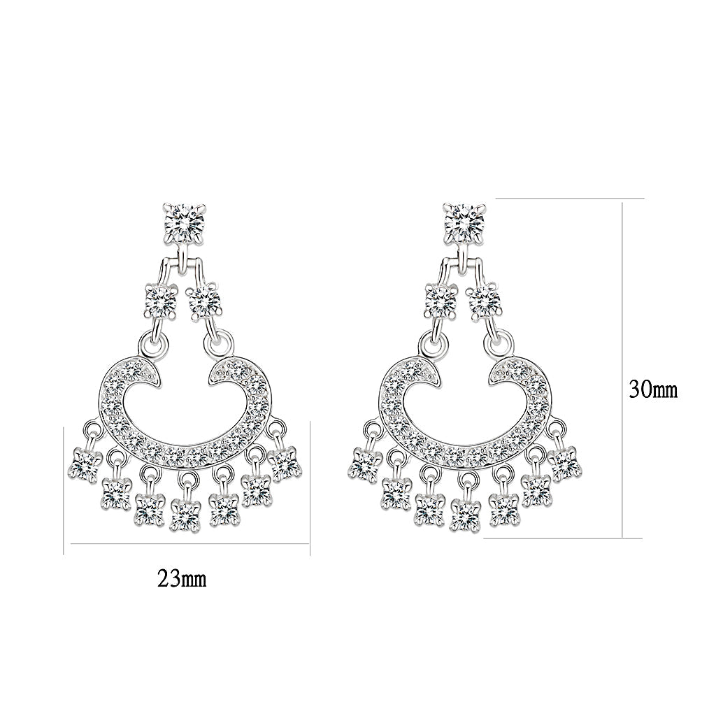 LO5S128 - Sterling Silver Earrings With CZ Clear In High Polished( No Plated) LuxuryLifeWay Online Store