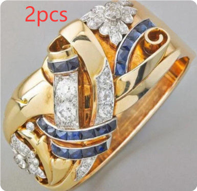 Retro Hollow Ring European And American Exaggerated Flower-shaped Zircon LadyShow.Store