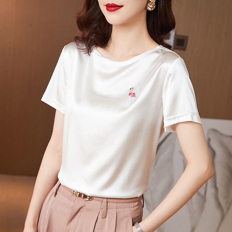 Flamingo Short Sleeve Crop Top Casual T-Shirt Pi-Mart