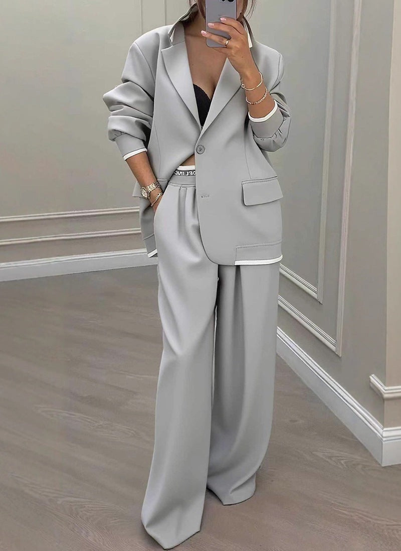 European And American Cross-Border 2026 Autumn And Winter New Women's Clothing Amazon Style Long-Sleeve Jacket Casual Wide-Leg Pants Suit Set NorixaFashion.com