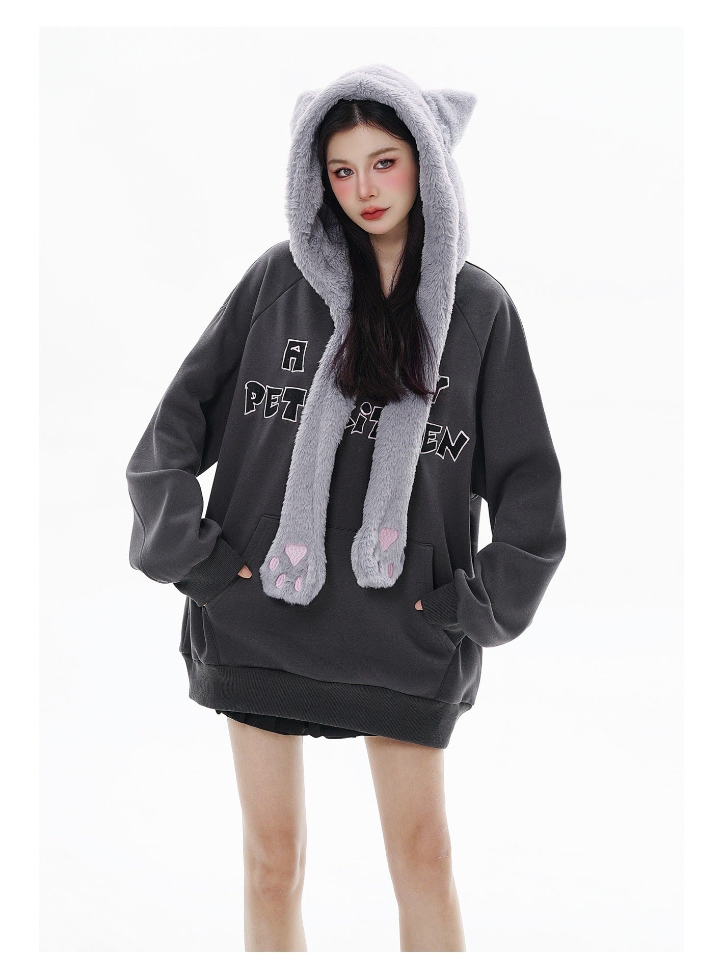 Fleece-lined Hooded Loose Pullover Sweatershirt Best YouTube Store