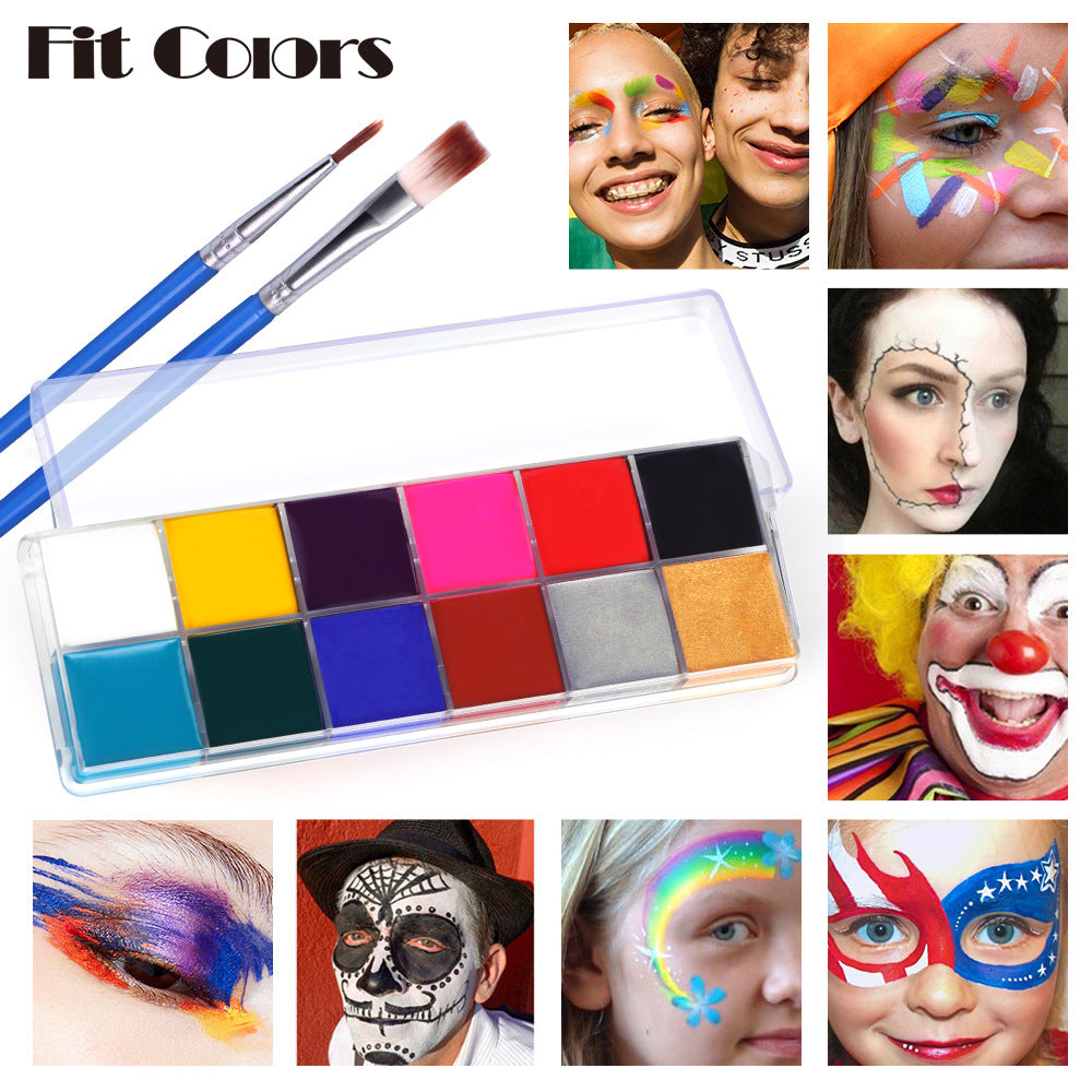 Fit Colors 12 Colors Face Paint Water Soluble Human Body Paints Halloween Masquerade Makeup Palette Brush CJD2