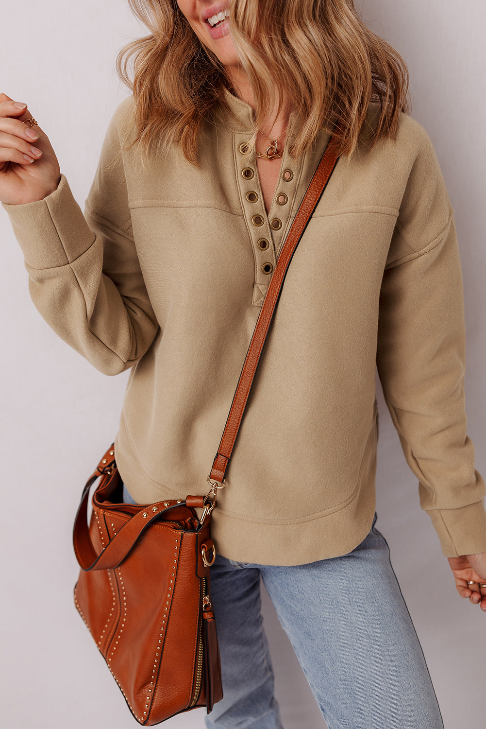 Elina French Grommet Detail Sweatshirt LuxuryLifeWay Online Store