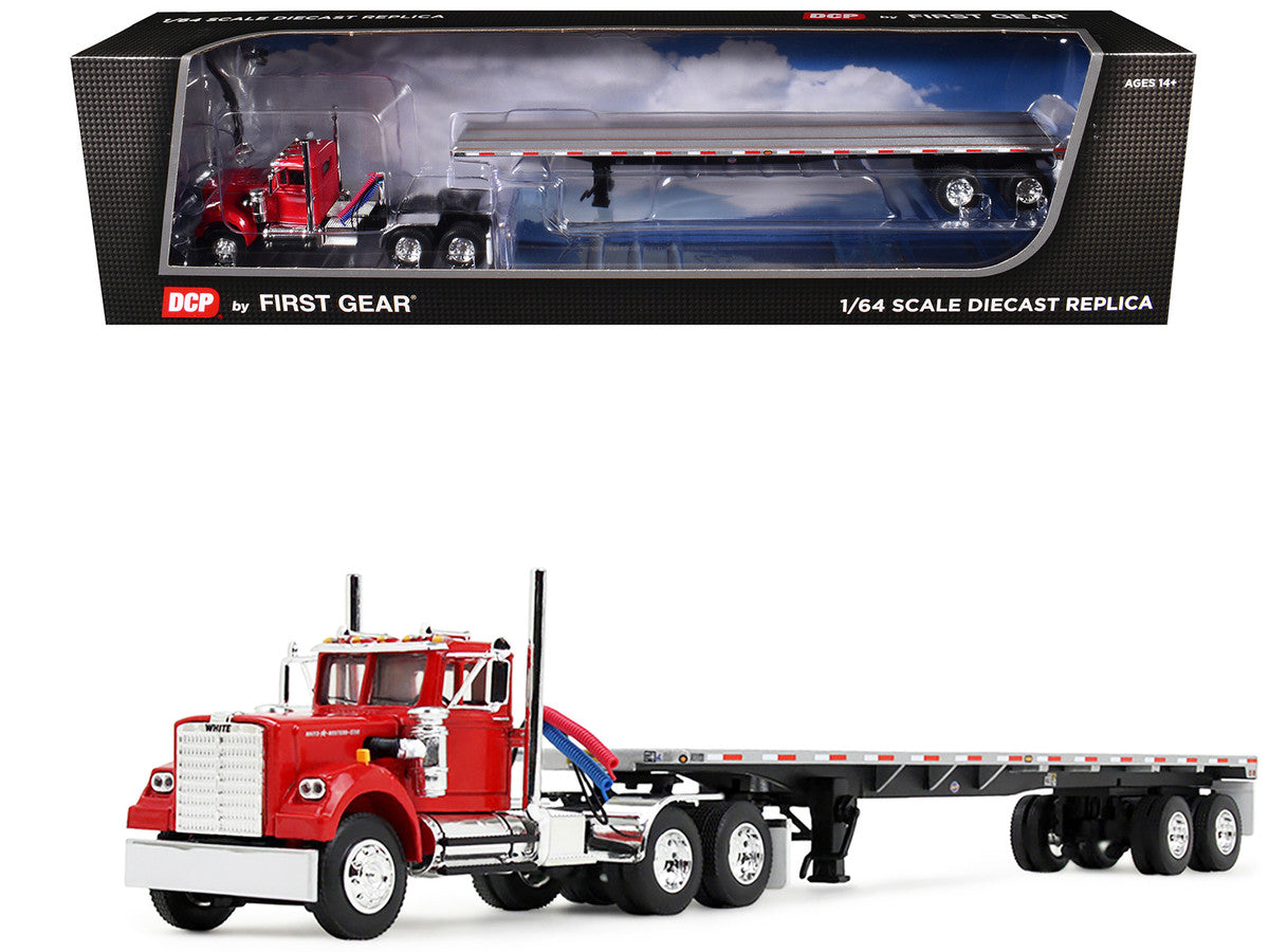 White Western Star 4900 Day Cab with 48’ Utility Flatbed Trailer Viper Red 1/64 Diecast Model by DCP/First Gear LuxuryLifeWay Online Store