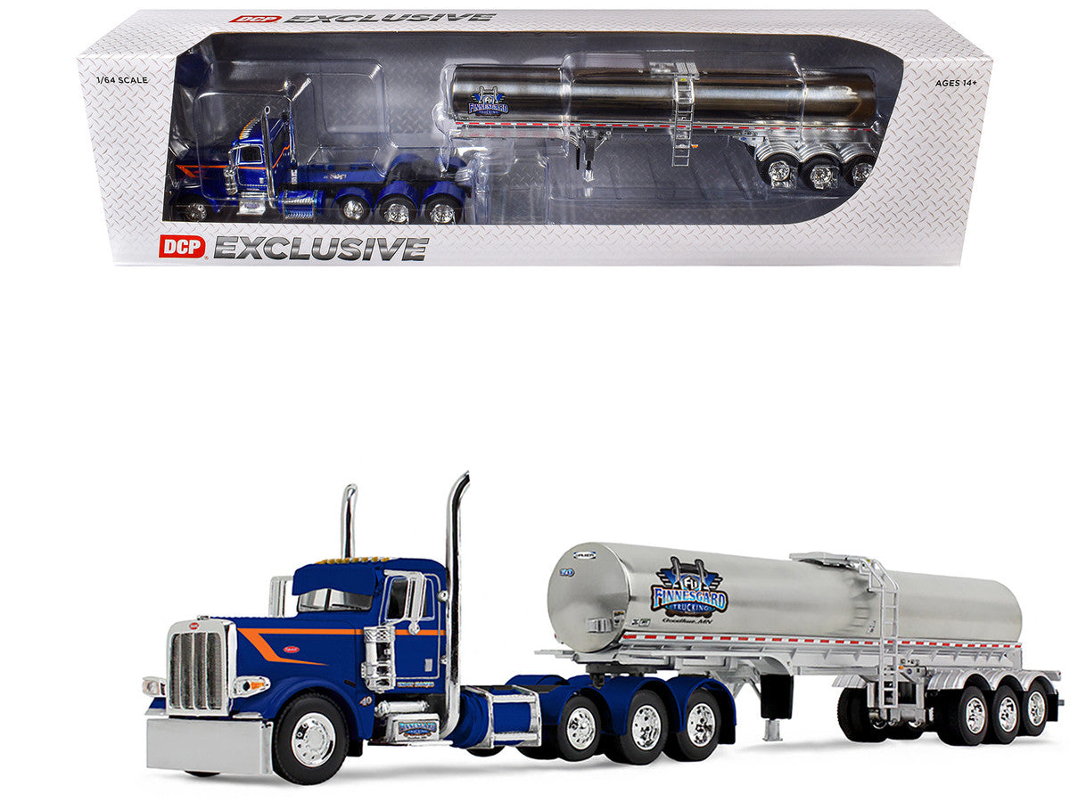 Peterbilt 389 Tri-Axle Day Cab and Walker Food Grade Tank Trailer "Finnesgard Trucking" Blue with Orange Stripes 1/64 Diecast Model by DCP/First Gear LuxuryLifeWay Online Store