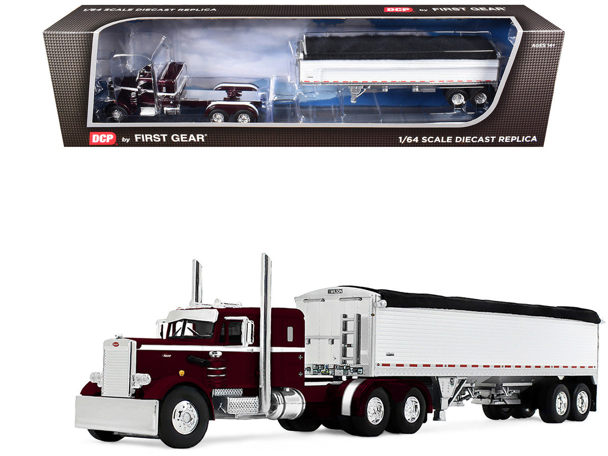 Peterbilt 351 with 36" Sleeper and 34' Wilson Pacesetter Grain Trailer Dark Cherry with White Stripes 1/64 Diecast Model by DCP/First Gear LuxuryLifeWay Online Store