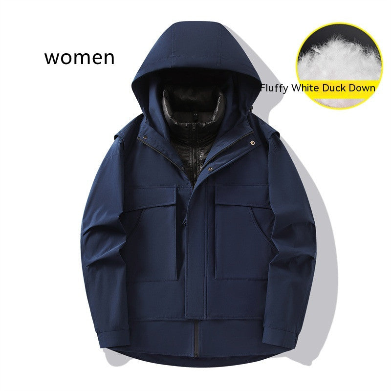 3-in-1 Waterproof Winter Jacket for Men & Women - Removable Down Liner Hooded Windbreaker (5000mm, 90 White Duck Down) - S-6XL CJD2