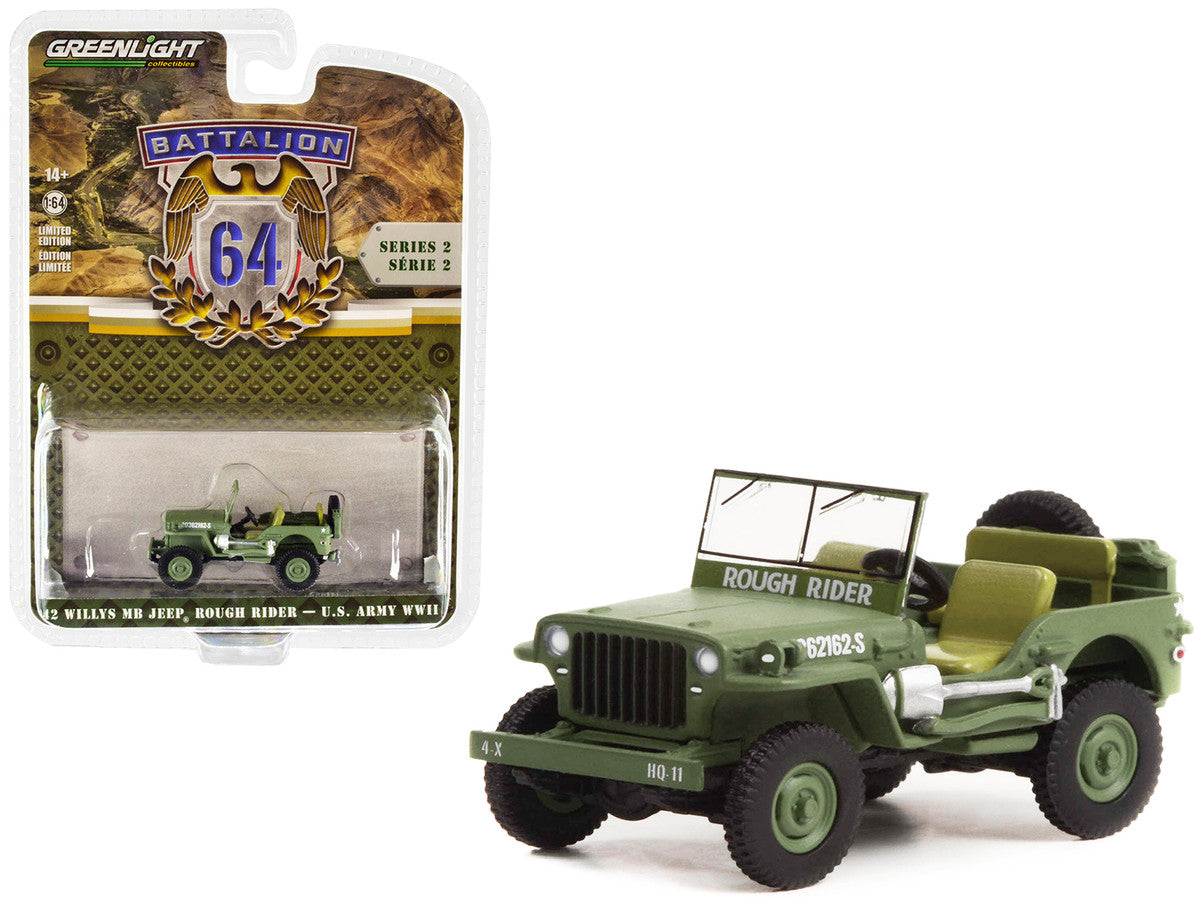 1942 Willys MB Jeep #20362162-S Green "U.S. Army World War II - Rough Rider" "Battalion 64" Release 2 1/64 Diecast Model Car by Greenlight LuxuryLifeWay Online Store