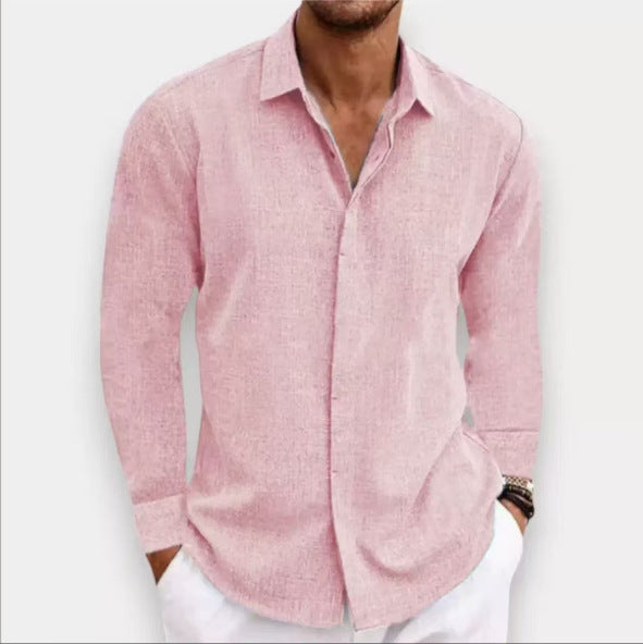 Long Sleeve T-shirt Undershirt Solid Color Long Sleeve Cotton Linen Shirt Men NorixaFashion.com