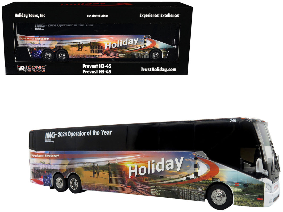 Prevost H3-45 Coach Bus "Holiday Tours - 2024 IMG Operator of the Year" White with Graphics Limited Edition 1/64 Diecast Model by Iconic Replicas LuxuryLifeWay Online Store