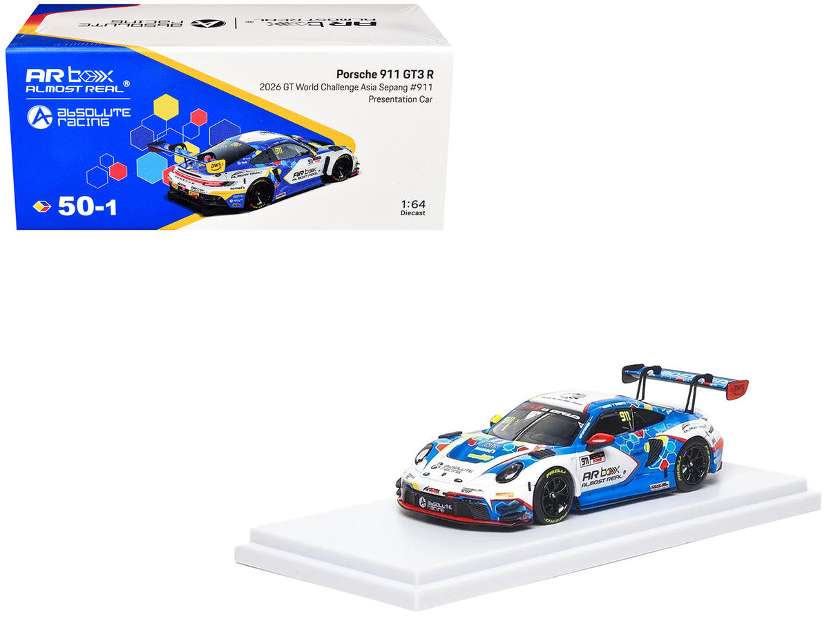 Porsche 911 GT3 R (992) #911 Alessandro Ghiretti - Huang Ruohan "Absolute Racing Presentation Car" "GT World Challenge Asia - Sepang" (2026) 1/64 Diecast Model Car by Almost Real LuxuryLifeWay Online Store