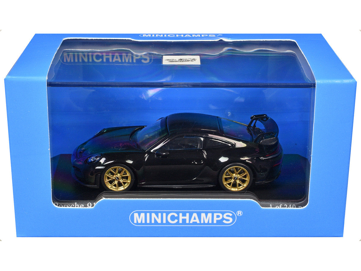 2025 Porsche 911 (992.2) GT3 Weissach Package Black with Carbon Stripe Limited Edition to 240 pieces Worldwide 1/64 Diecast Model Car by Minichamps LuxuryLifeWay Online Store