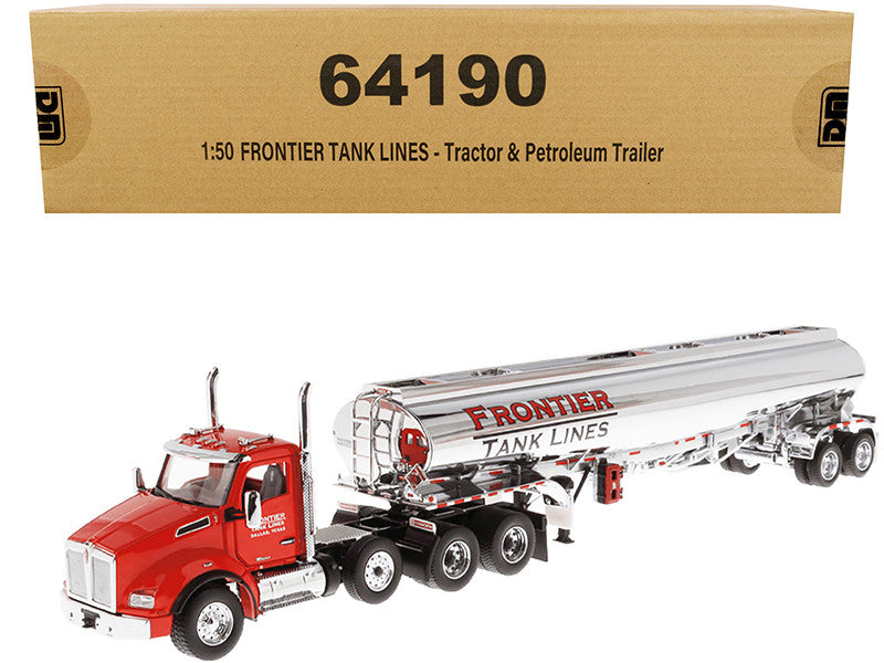 Kenworth T880 SBFA Tandem Day Cab Truck with Pusher Axle and Heil FD9300/DT-C4 Petroleum Tanker Trailer "Frontier Tank Lines" Red and Chrome "Transport Series" Limited Edition to 500 pieces Worldwide 1/50 Diecast Model by Diecast Masters LuxuryLifeWay Online Store