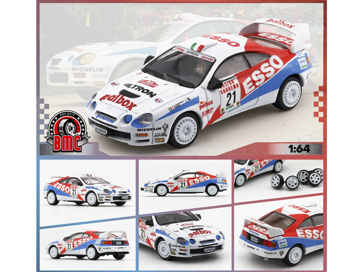 Toyota Celica GT-Four #21 Gilberto Pianezzola - Loris Roggia "Rallye Sanremo - Rallye d'Italia" (1996) with Extra Wheels 1/64 Diecast Model Car by BM Creations LuxuryLifeWay Online Store