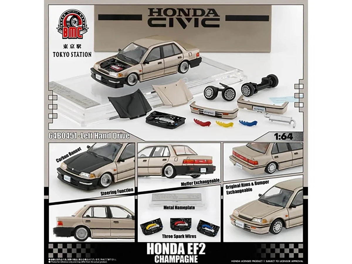 Honda Civic EF2 Champagne Metallic with Alternate Parts 1/64 Diecast Model Car by BM Creations LuxuryLifeWay Online Store