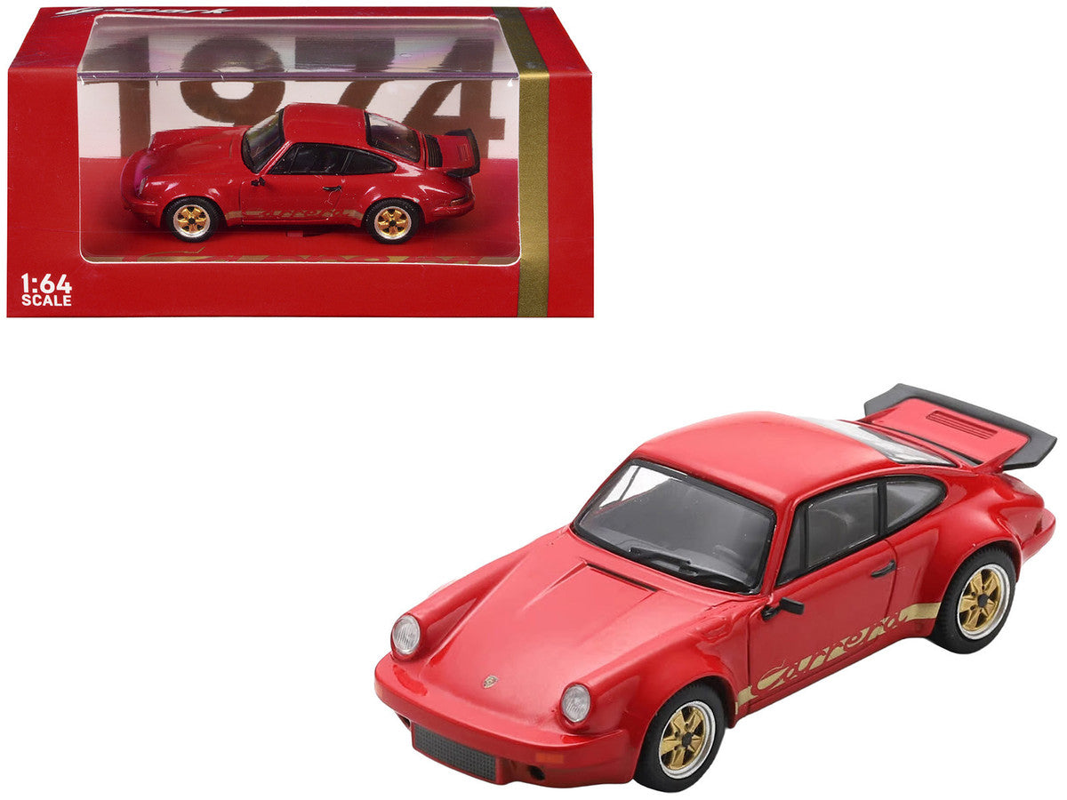 1974 Porsche 911 Carrera RS 3.0 Red with Gold Stripes 1/64 Model Car by Spark LuxuryLifeWay Online Store