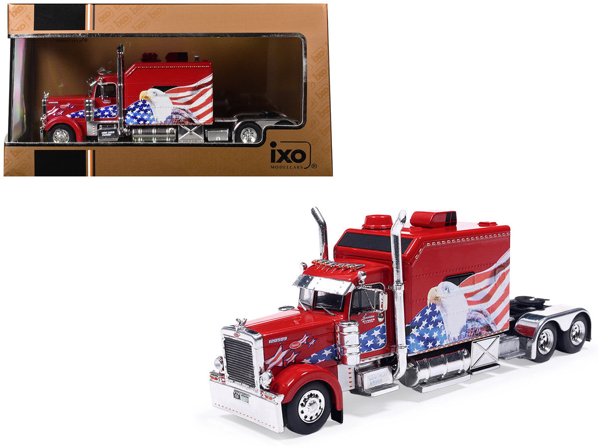 2002 Peterbilt 379 Custom Truck Tractor Red with Patriotic Graphics 1/64 Diecast Model by IXO Models LuxuryLifeWay Online Store