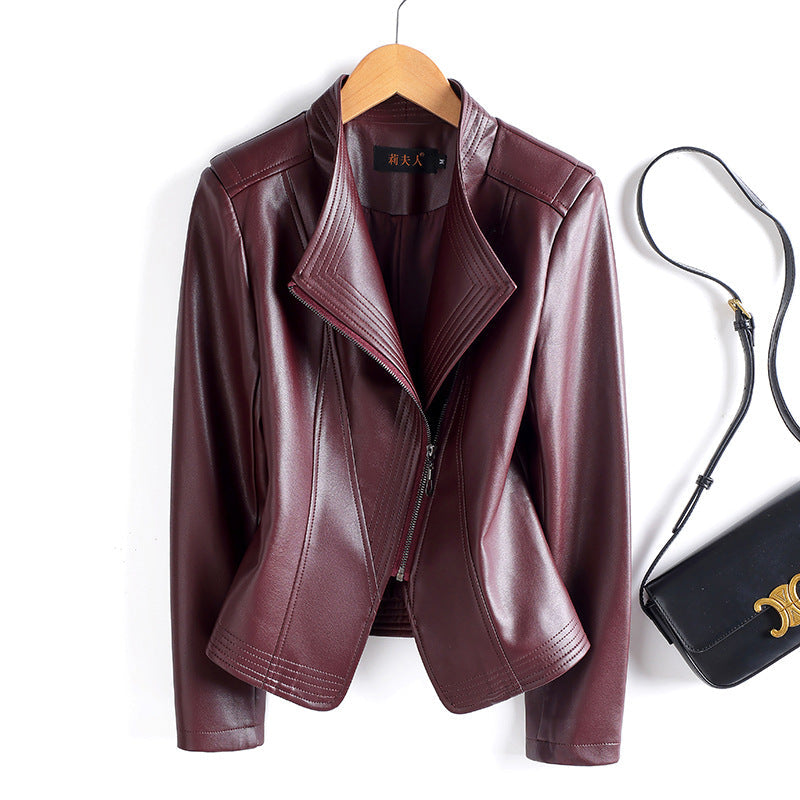 Women's Short Slim Fit Slimming Motorcycle Plus Size Leather Jacket LadyShow.Store