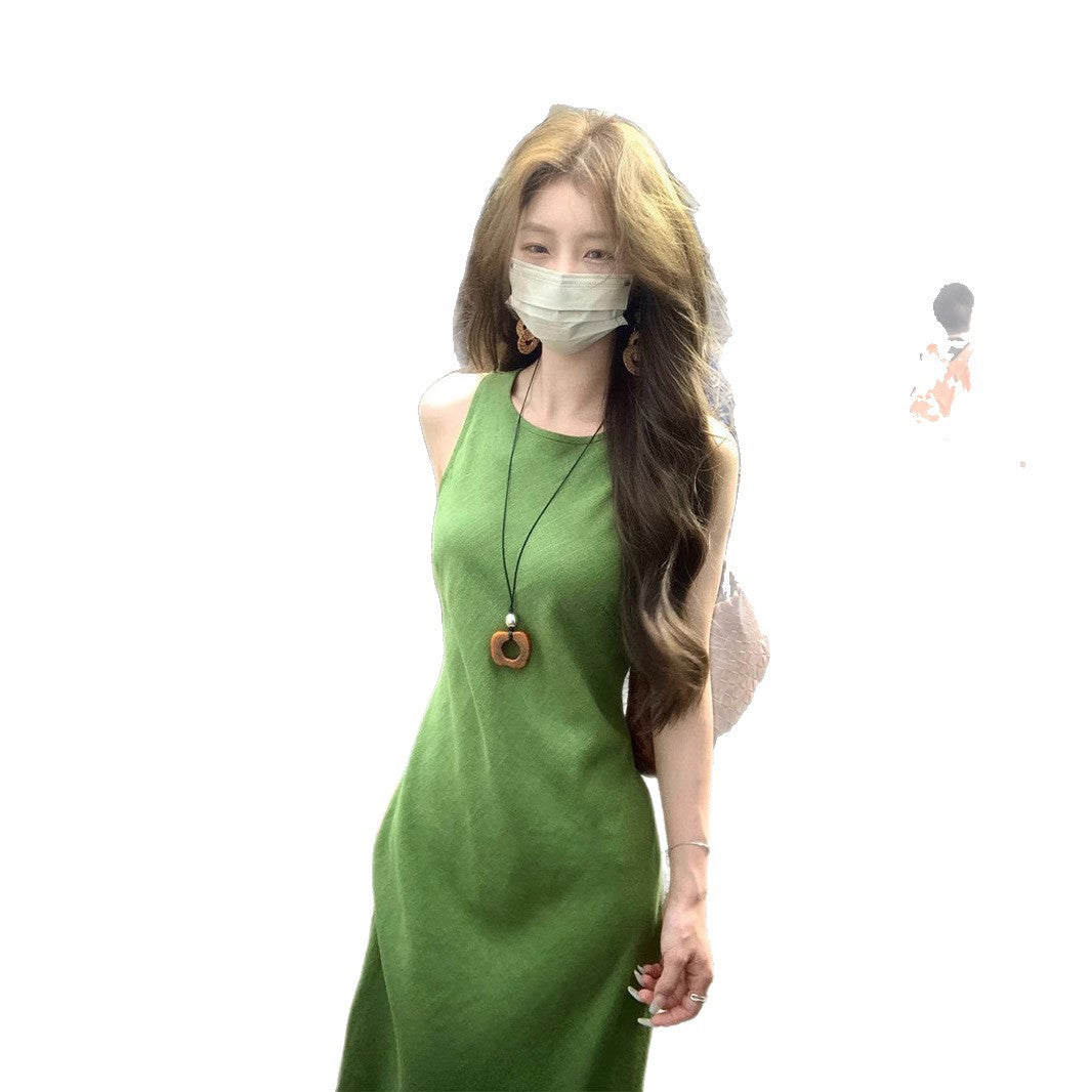 French Green Sleeveless Vest Dress LadyShow.Store
