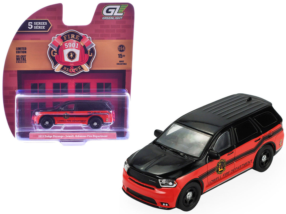 2019 Dodge Durango "Lowell Arkansas Fire Department" Red and Black with Black Stripes "Fire & Rescue" Series #5 1/64 Diecast Model Car by Greenlight LuxuryLifeWay Online Store