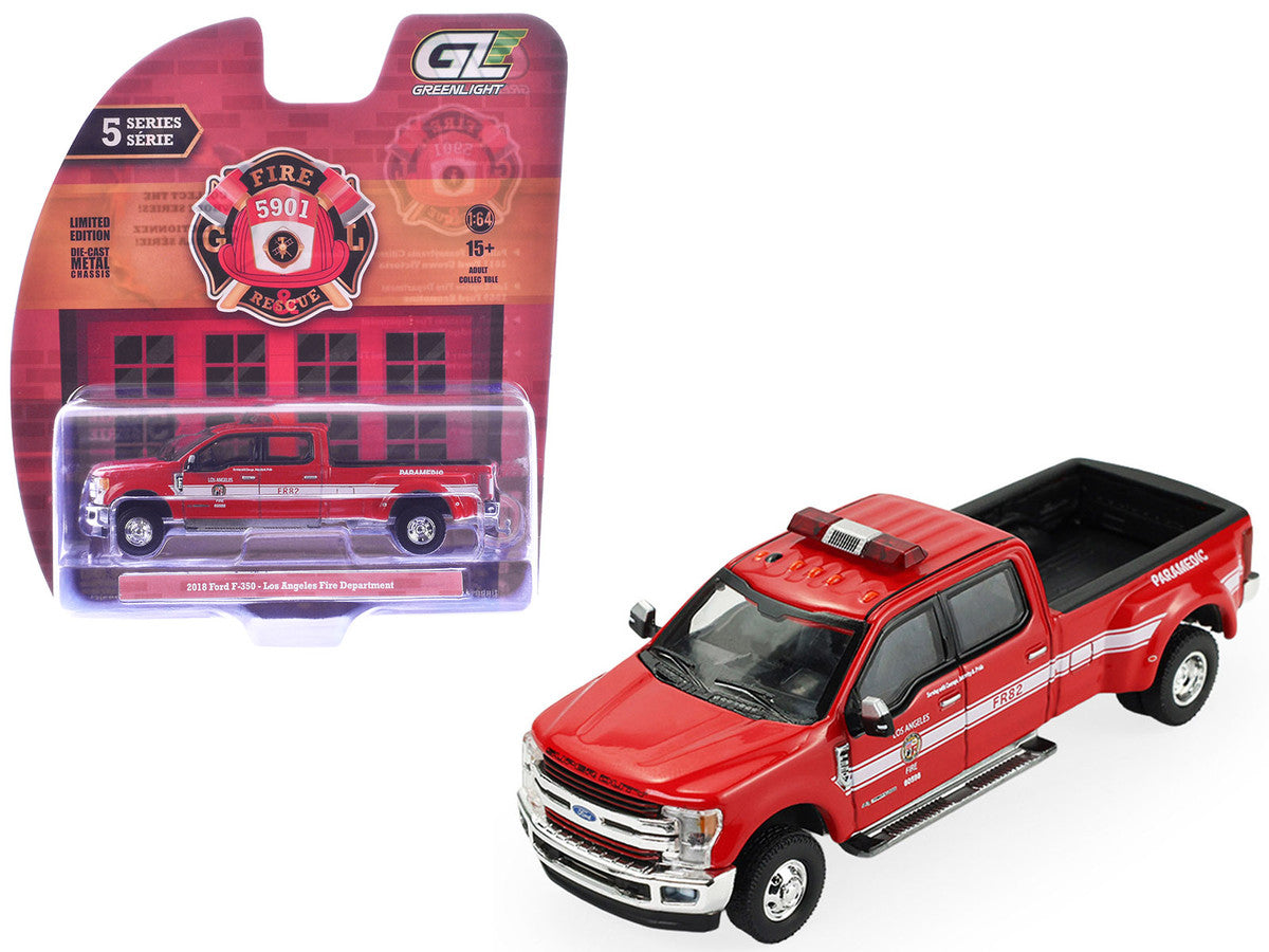 2018 Ford F-350 Pickup Truck "Los Angeles Fire Department" Red with White Stripes "Fire & Rescue" Series #5 1/64 Diecast Model Car by Greenlight LuxuryLifeWay Online Store