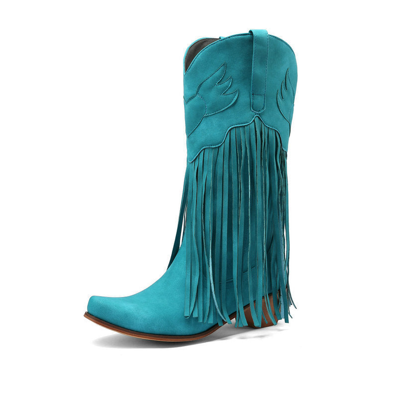 Womens Retro Mid-Calf Chunky Heel Round-Toe Boots LadyShow.Store
