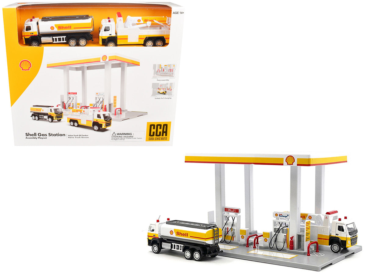 Shell Gas Station Playset with Volvo Oil Tanker and Volvo Tow Truck Diorama Set LuxuryLifeWay Online Store