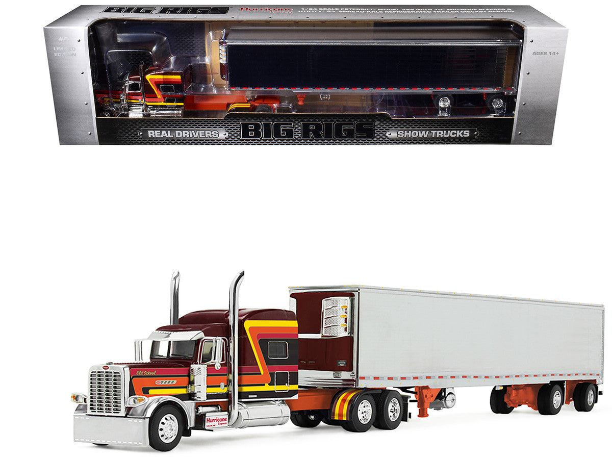 Peterbilt 389 Pride-N-Class with 70" Mid-Roof Sleeper and 53' Utility Trailer with Reefer "Hurricane Express" Brown with Stripes "Big Rigs" Series II #4 1/64 Diecast Model by DCP/First Gear LuxuryLifeWay Online Store