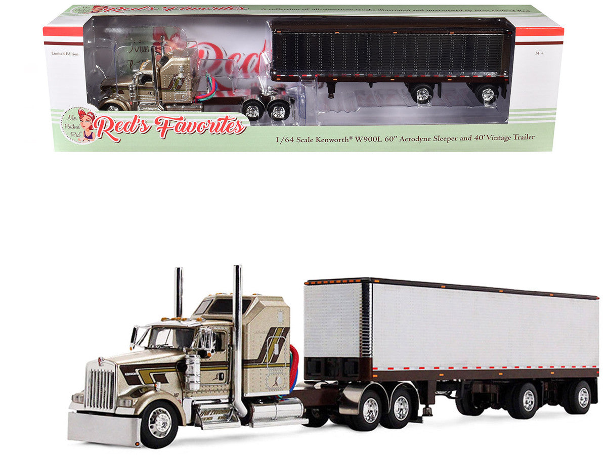 Kenworth W900L with 60" Aerodyne Sleeper and 40' Vintage Trailer "Red's Favorites - Jason Sanders" Beige with Stripes 1/64 Diecast Model by DCP/First Gear LuxuryLifeWay Online Store