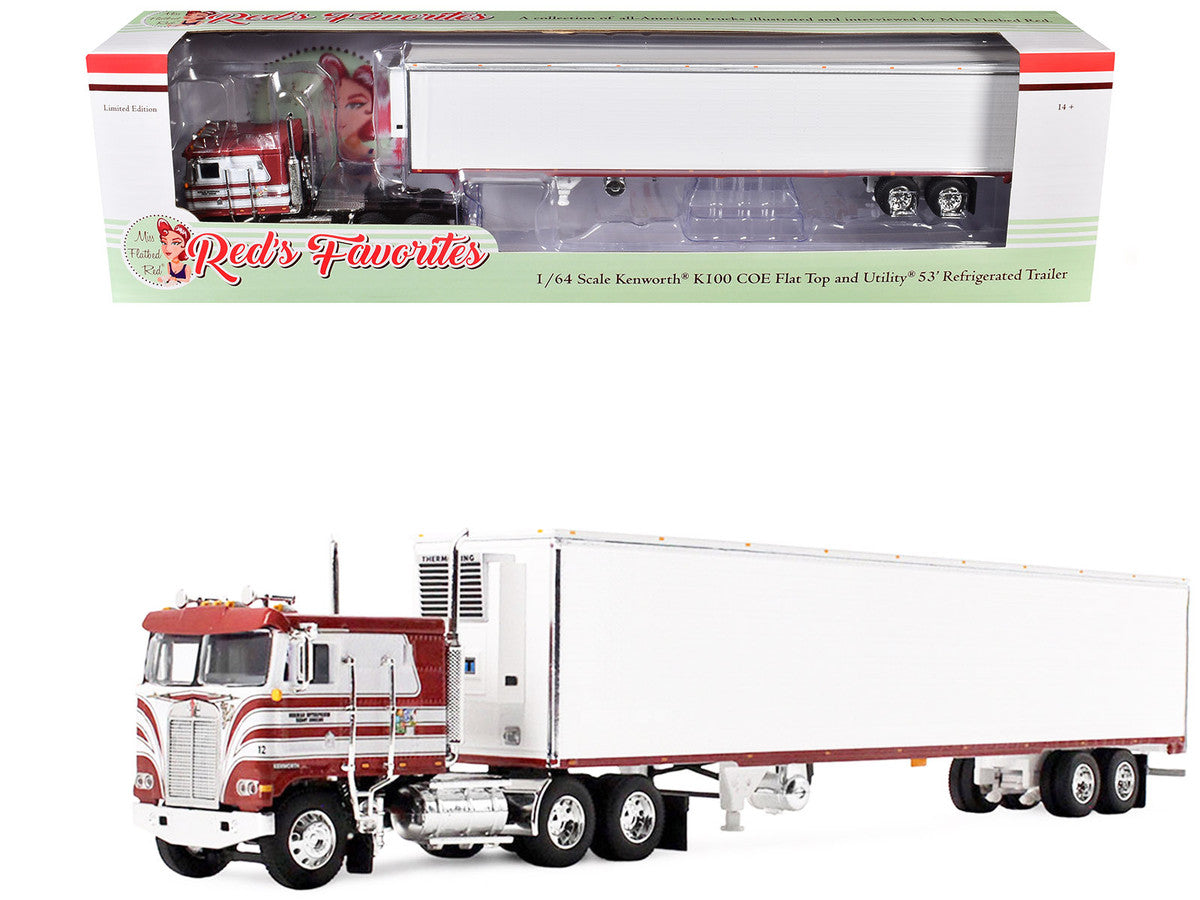 Kenworth K100 COE Flat Top and 53' Utility Trailer with Reefer "Red's Favorites - Jim Skrinar" Red with White Stripes 1/64 Diecast Model by DCP/First Gear LuxuryLifeWay Online Store