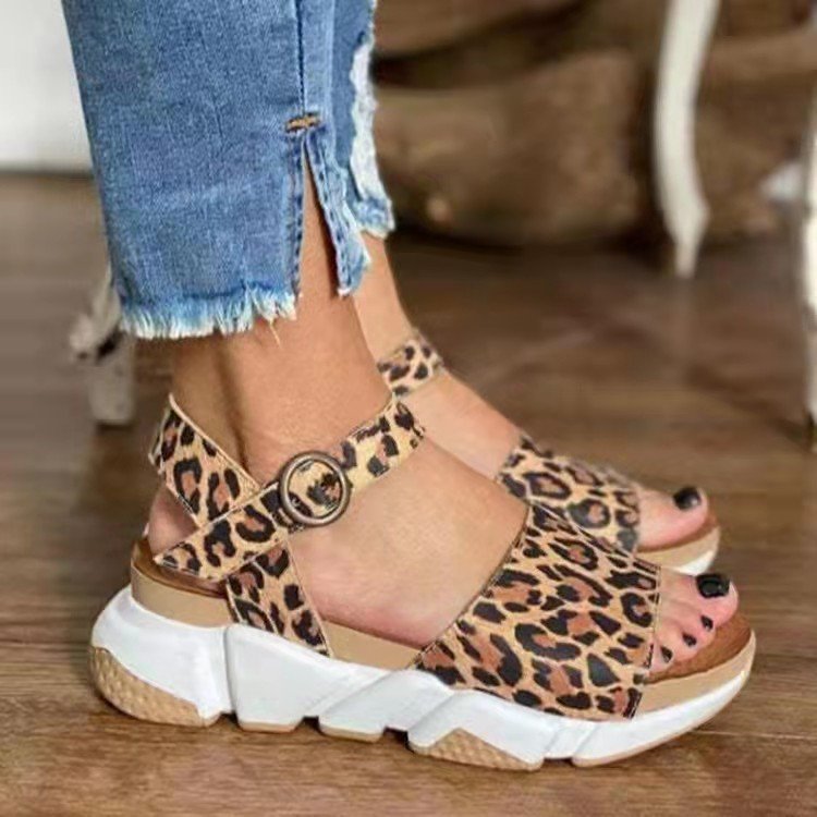 Casual Fashion Leopard Print Platform Roman Sandals LadyShow.Store
