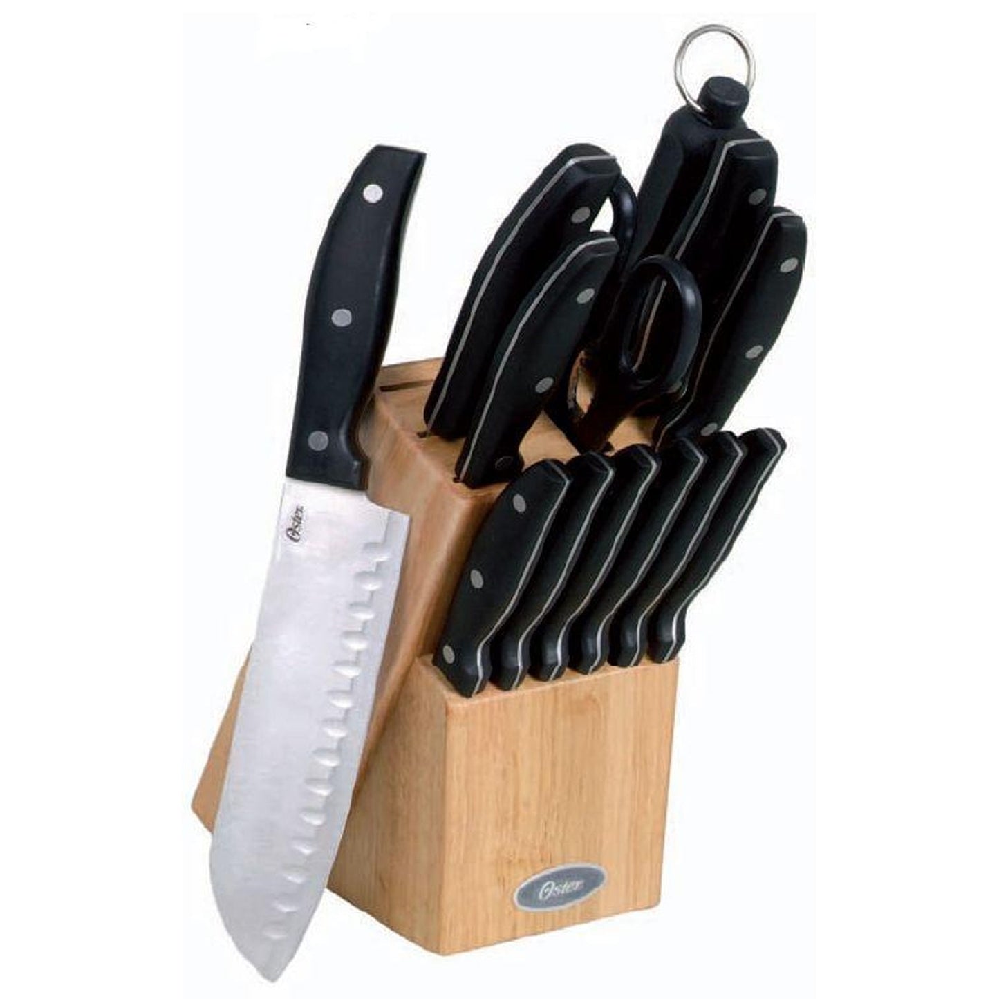 Oster Granger 14 Piece Stainless Steel Cutlery Set with Black Handles and Wooden Block LuxuryLifeWay Online Store