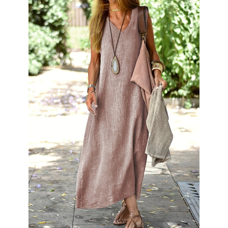 2026 Women's New European And American Dress Summer Fashion Versatile Cotton And Hemp Dress NorixaFashion.com