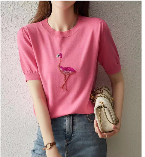 Flamingo Short Sleeve Casual T-Shirt Pi-Mart