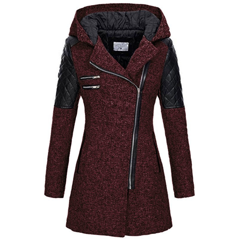 Women Warm Slim Full Zipper Coat Thick Woolen Coat Female Fall Winter Windbreaker Hooded Diagonal Zipper Women's Clothing LadyShow.Store