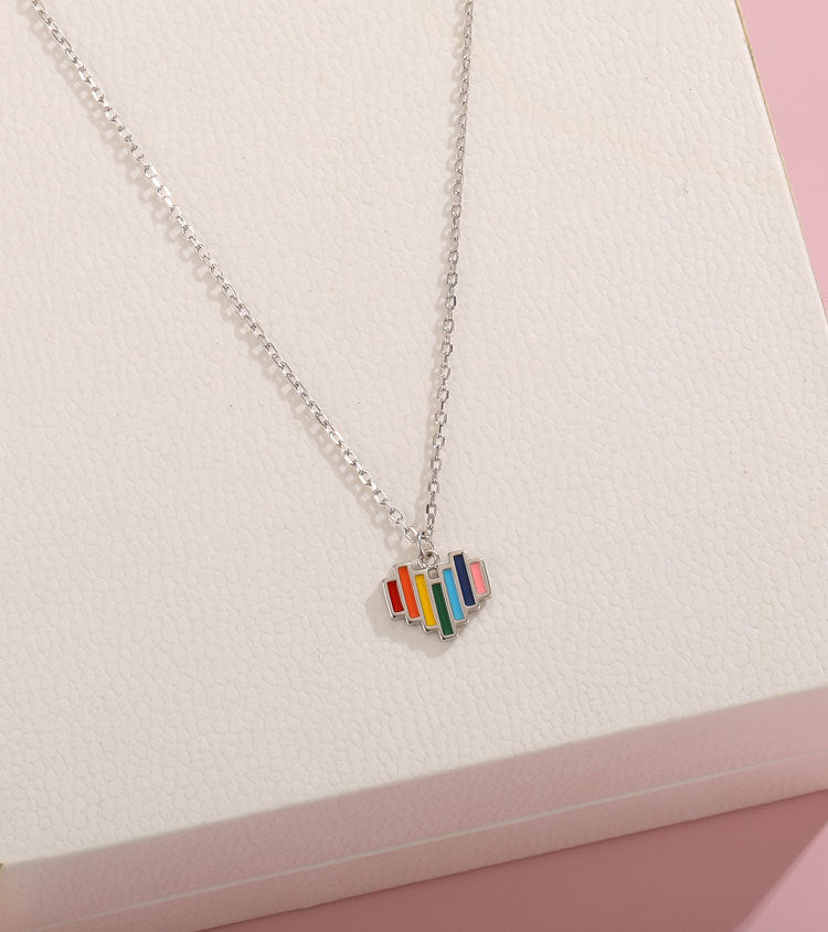 S925 Silver Epoxy Rainbow Love Necklace LadyShow.Store