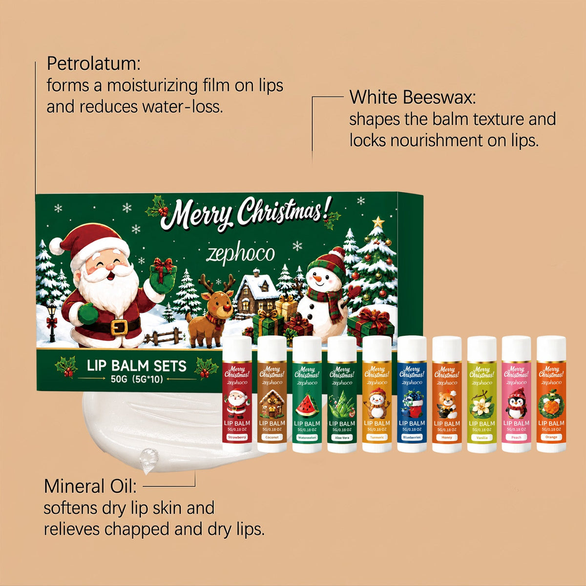 Christmas Moisturizing Lipstick Set 50g Product Size 1.67x1.67x6.67cm Tri Light Beauty