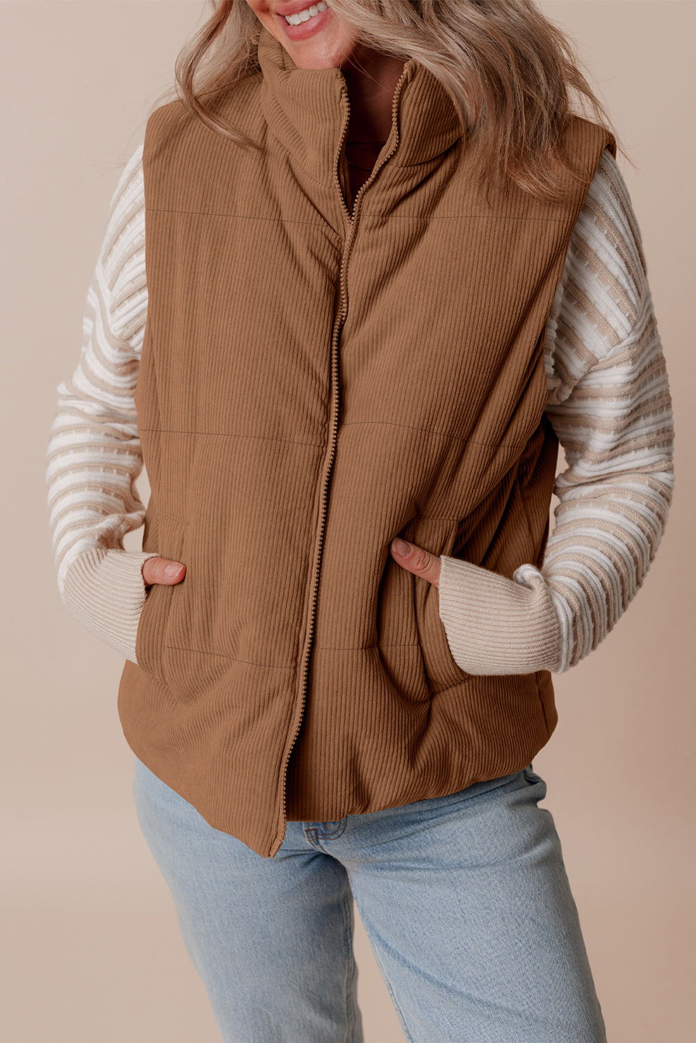 Natalia Corduroy Zipped Puffer Vest LuxuryLifeWay Online Store