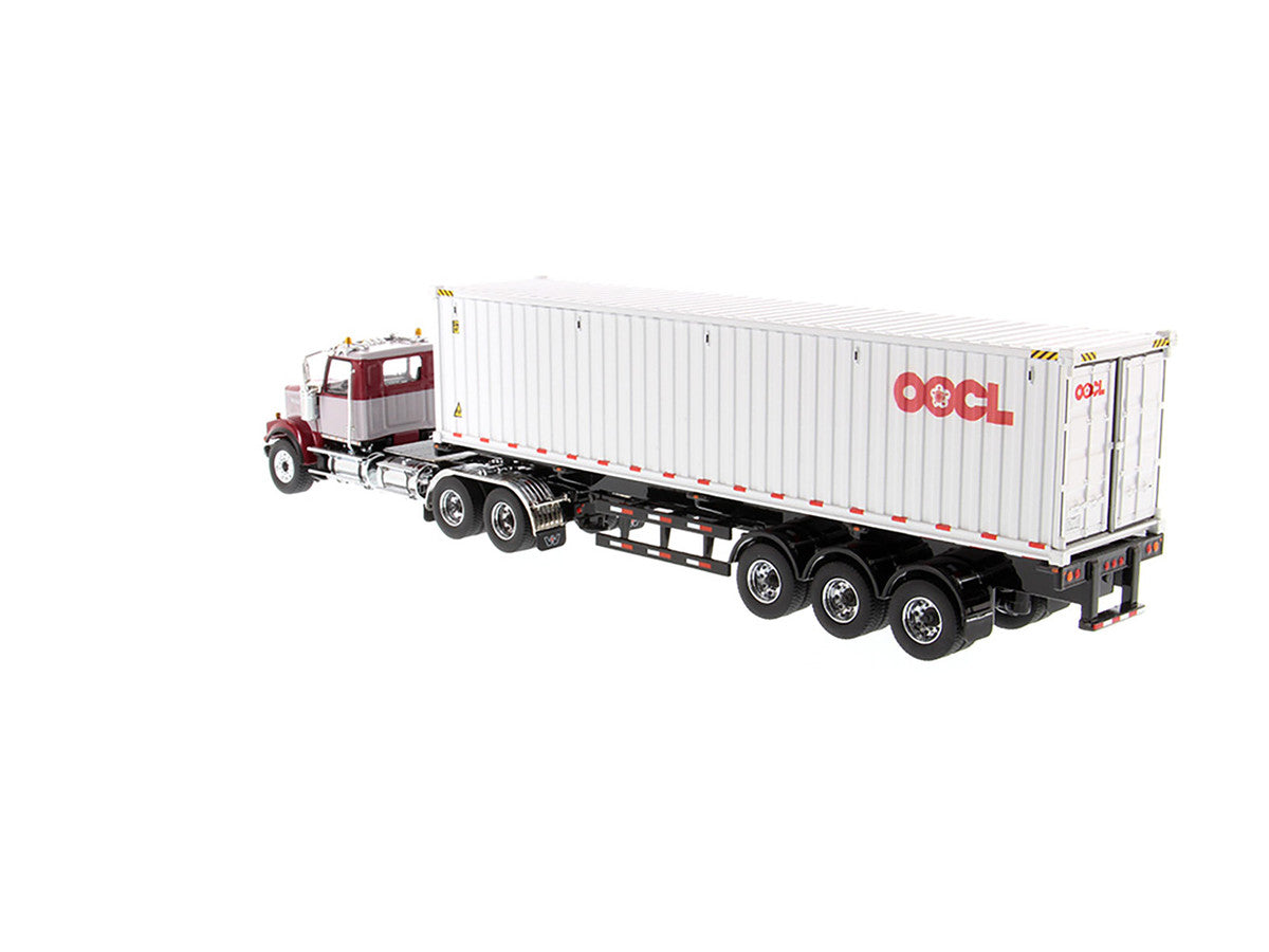 Western Star 4900 SF Tandem Day Cab Truck Tractor Red and Gray with 40' Dry Goods Sea Container "OOCL" White "Transport Series" 1/50 Diecast Model by Diecast Masters LuxuryLifeWay Online Store