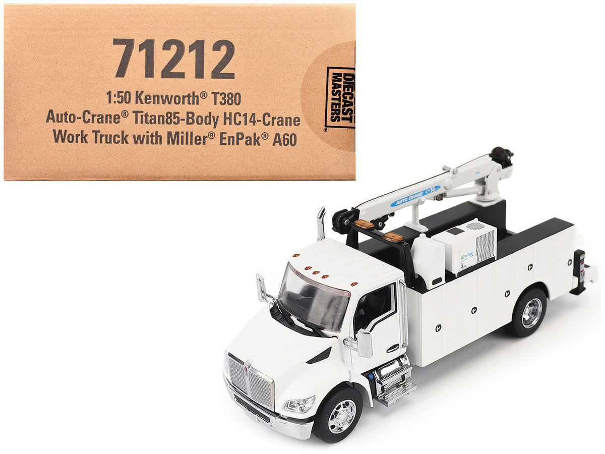 Kenworth T380 Auto-Crane Titan 85-Body HC14-Crane Work Truck with Miller EnPak White "Transport Series" 1/50 Diecast Model by Diecast Masters LuxuryLifeWay Online Store