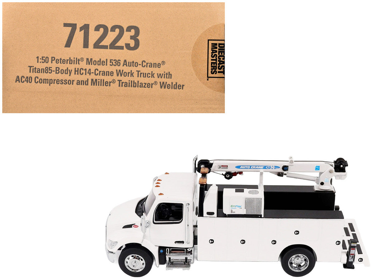 Peterbilt 536 Auto-Crane Titan 85-Body HC14-Crane Work Truck with Miller EnPak White "Transport Series" 1/50 Diecast Model by Diecast Masters LuxuryLifeWay Online Store