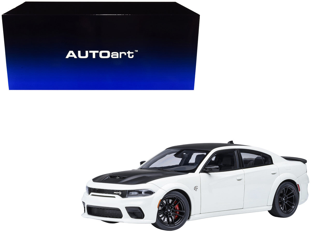 Dodge Charger SRT Hellcat Redeye Knuckle White with Matt Black Hood and Top 1/18 Model Car by Autoart LuxuryLifeWay Online Store