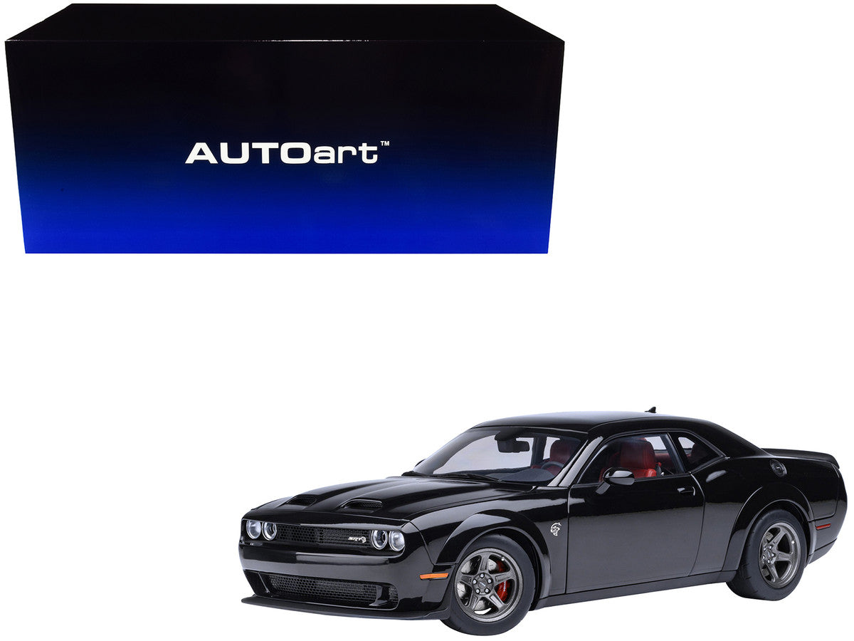 2023 Dodge Challenger SRT Super Stock Pitch Black with Red Interior 1/18 Model Car by Autoart LuxuryLifeWay Online Store