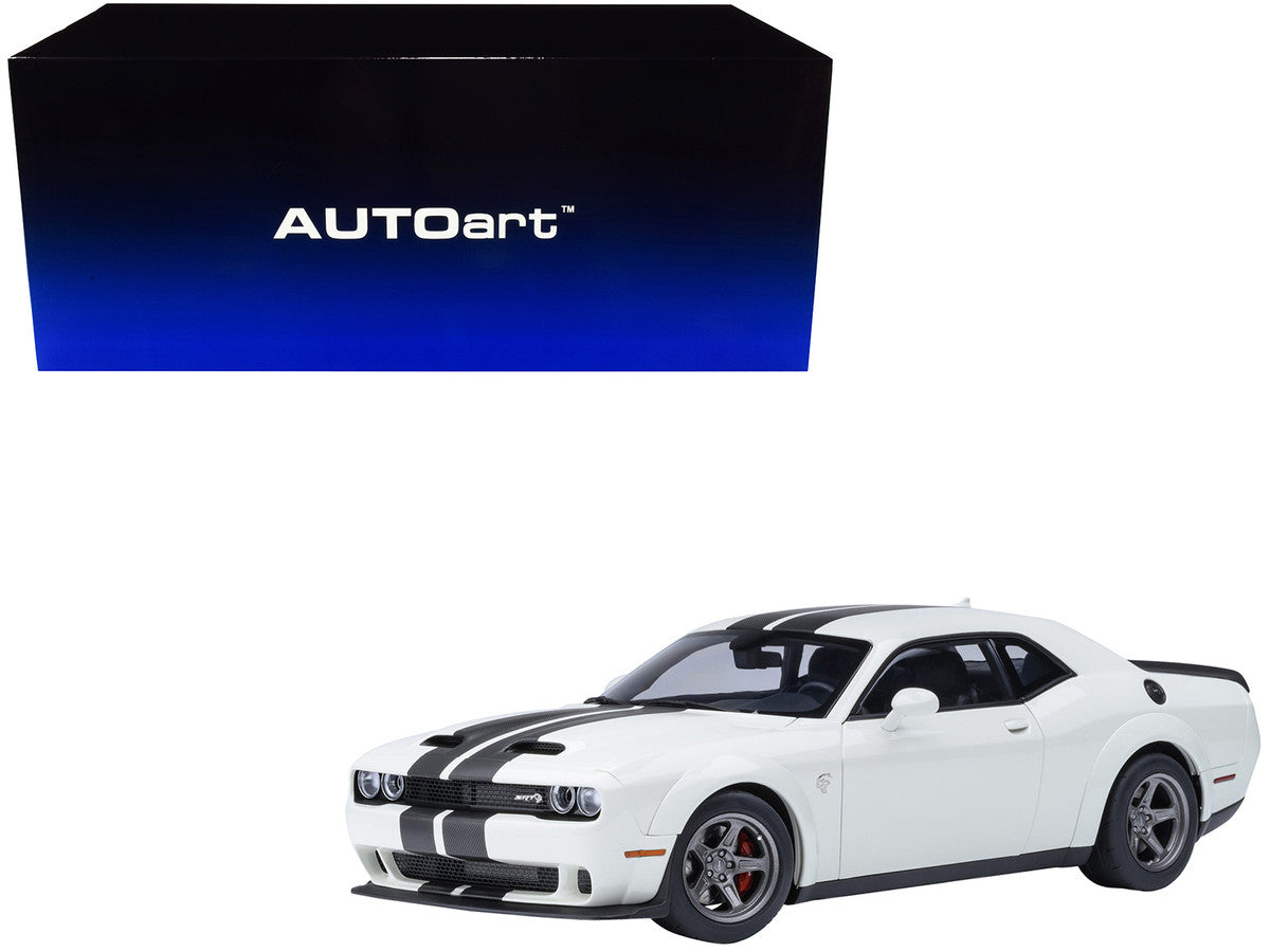 2023 Dodge Challenger SRT Super Stock Knuckle White with Carbon Stripes 1/18 Model Car by Autoart LuxuryLifeWay Online Store