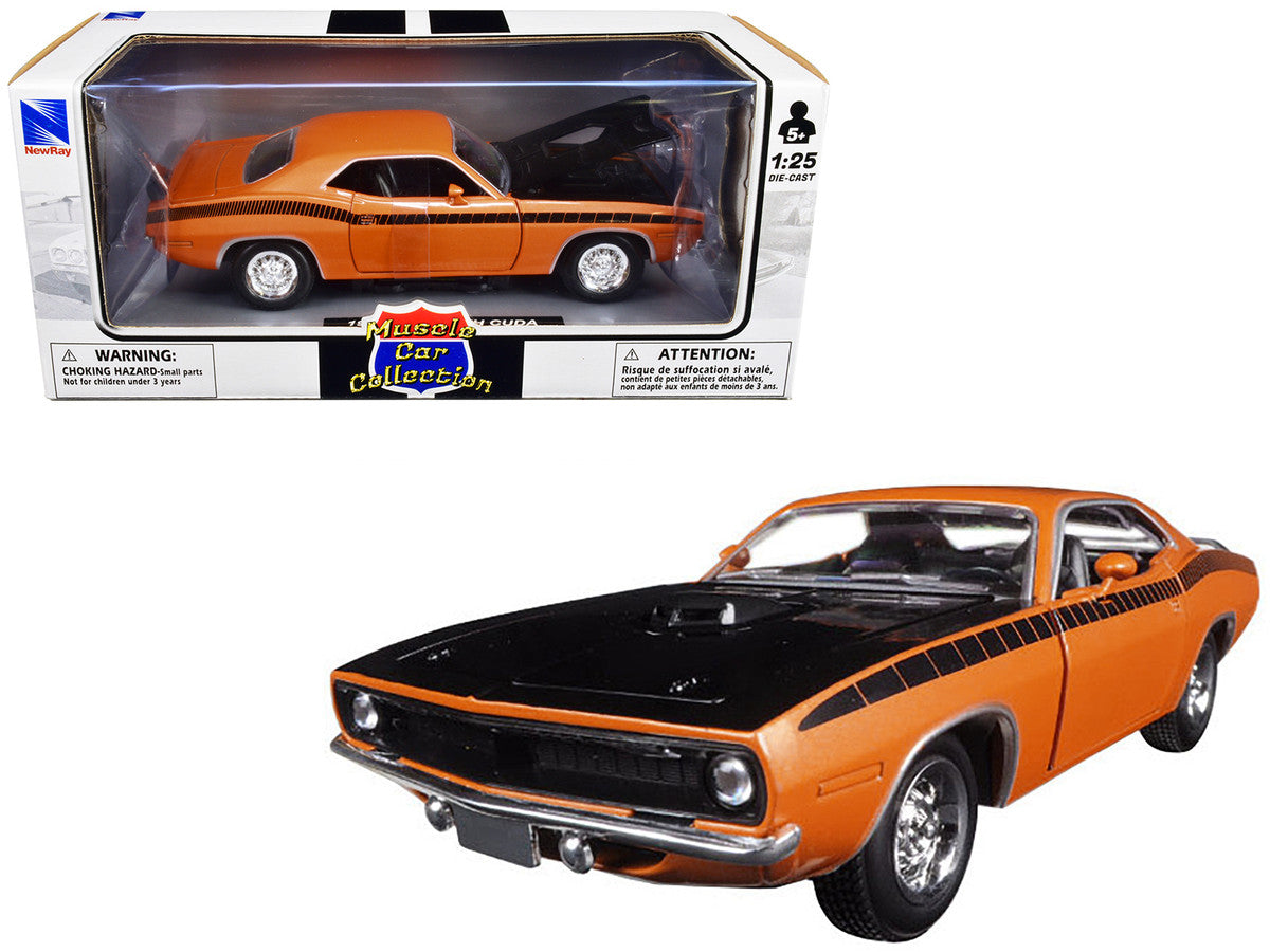 1970 Plymouth Cuda Orange with Black Hood and Stripes 1/25 Diecast Model Car by New Ray LuxuryLifeWay Online Store