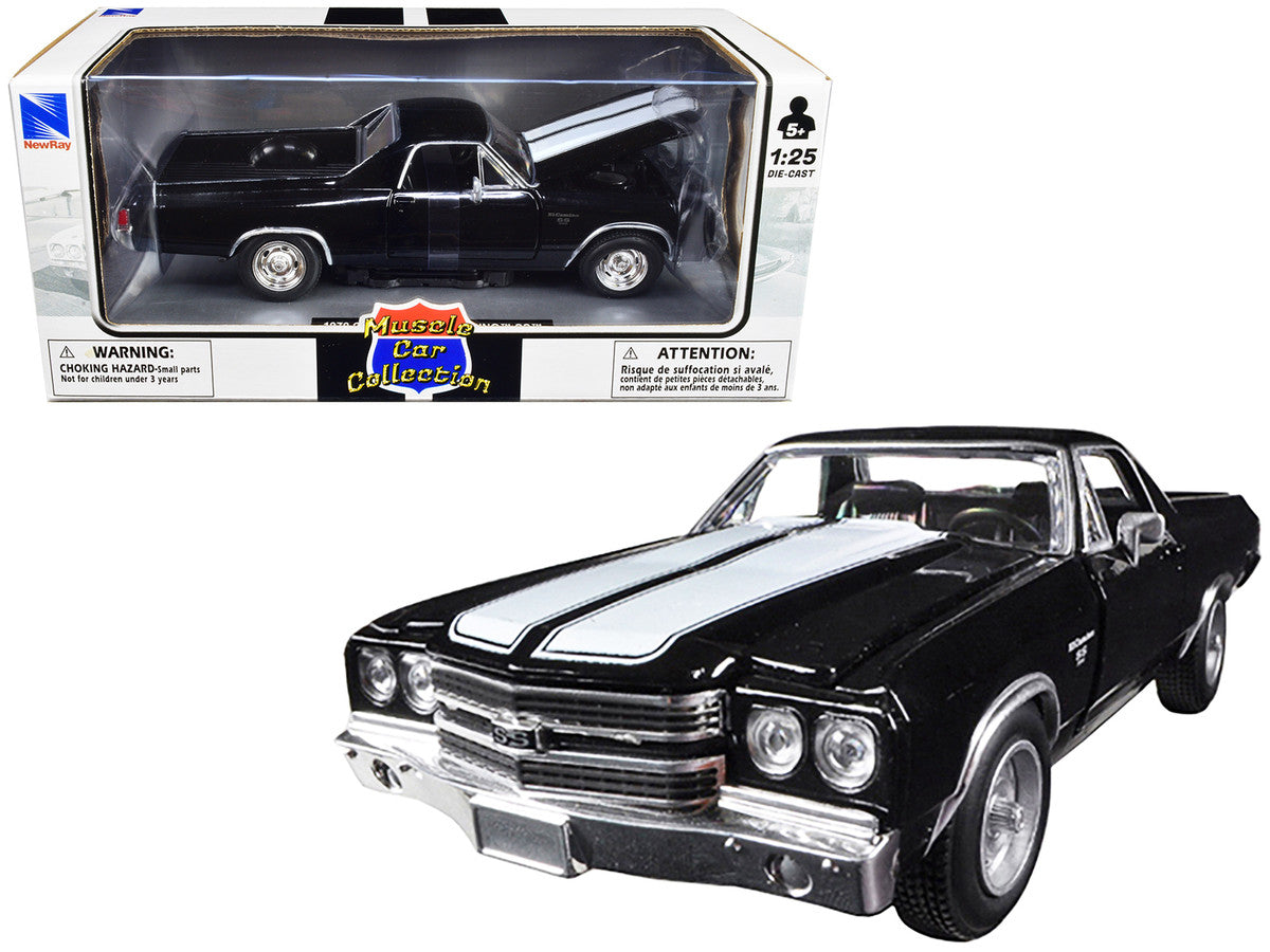 1970 Chevrolet El Camino SS Black with White Stripes "Muscle Car Collection" 1/25 Diecast Model Car by New Ray LuxuryLifeWay Online Store
