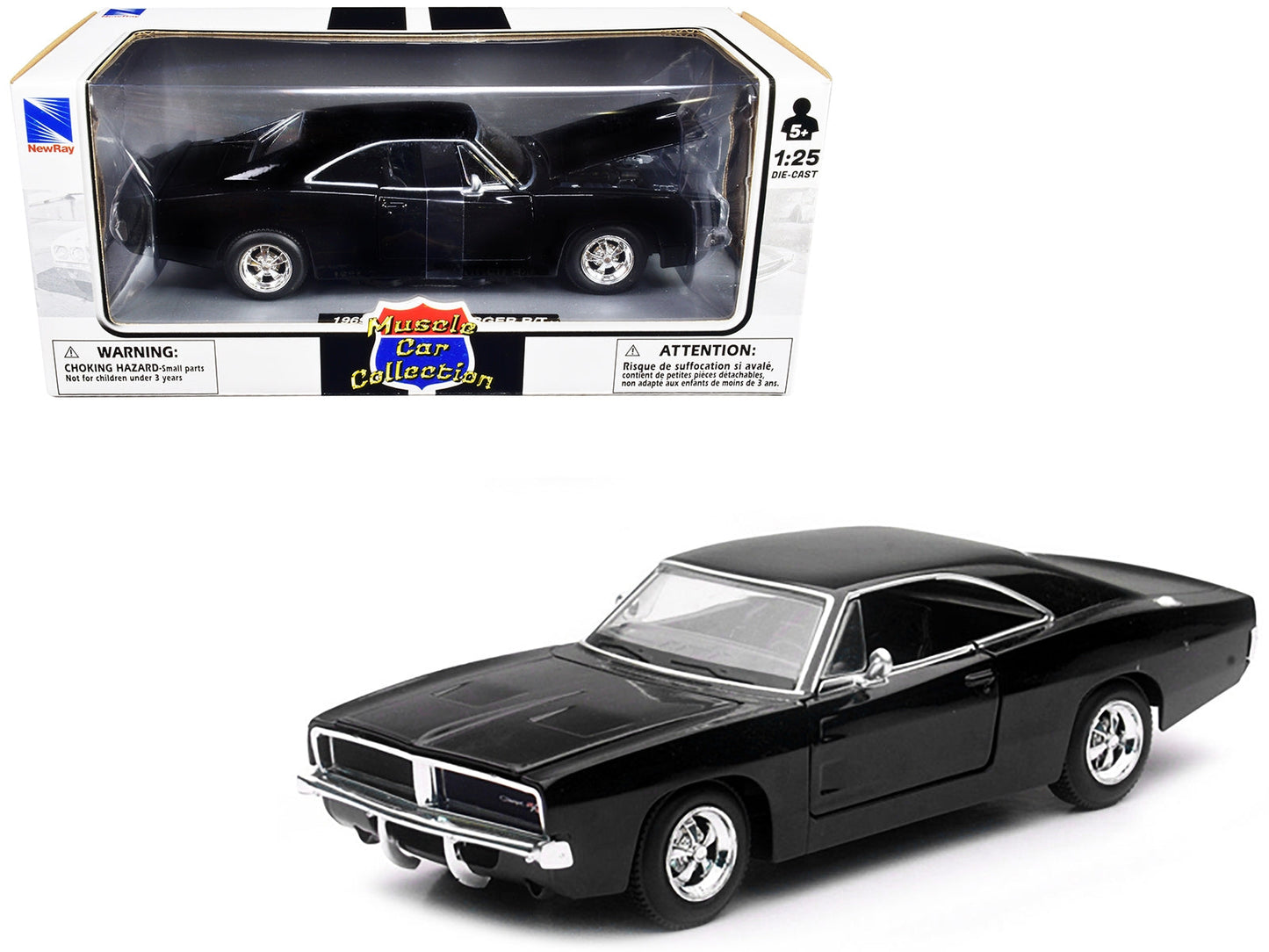 1969 Dodge Charger R/T Black "Muscle Car Collection" 1/25 Diecast Model Car by New Ray LuxuryLifeWay Online Store