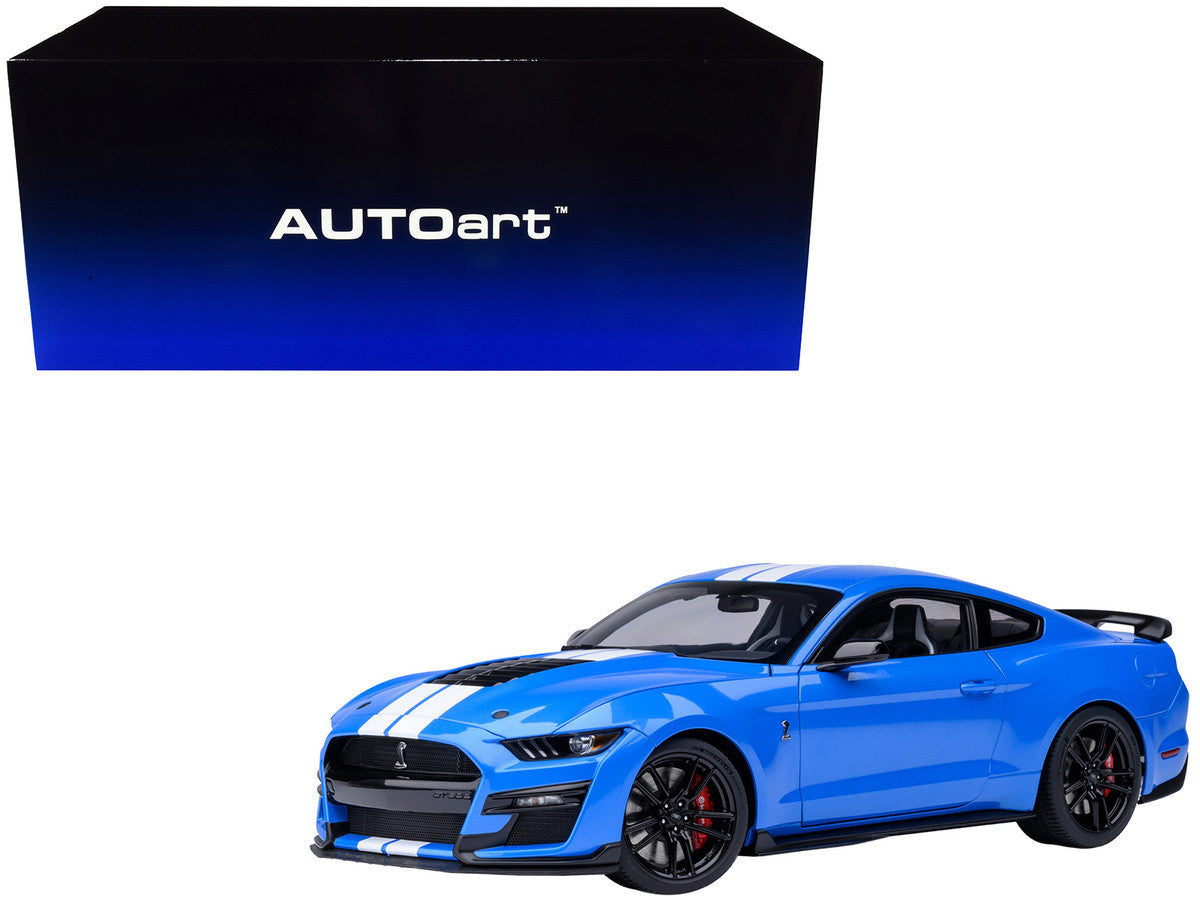 Ford Mustang Shelby GT500 Grabber Blue with White Stripes 1/18 Model Car by Autoart LuxuryLifeWay Online Store